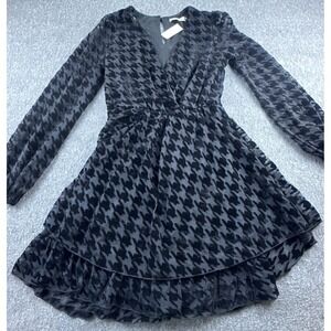 Allison & Kelly Dress Womens Small Black Velvet Sheer V-Neck Long Sleeve‎ New